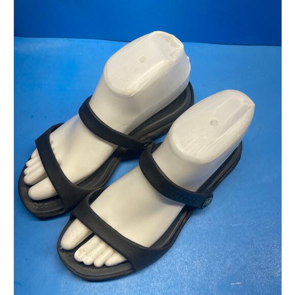 CROC Black 2 Strap Spa, Pool, Comfortable SANDALS Flip Flop Women Size 6 - Picture 2 of 10